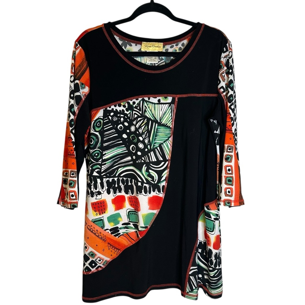 Kristin Crenshaw Abstract Tunic Artsy Lagenlook Boho Whimsigoth Eclectic XL